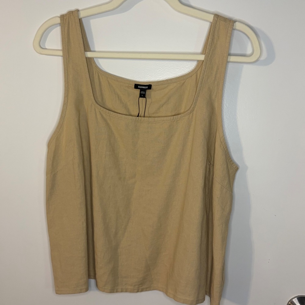 NWT Express Linen Tank Top Square Neck Old Money Minimalist Sophisticated Boho L
